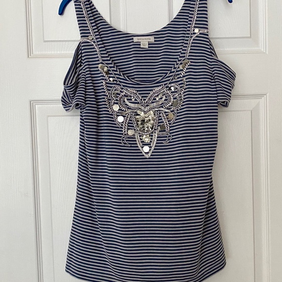 Boston Proper Beaded Cold Shoulder Top Sz L - Picture 4 of 8